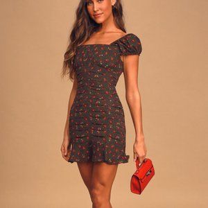 Lulus Black Multi Print Pleated Mini Dress